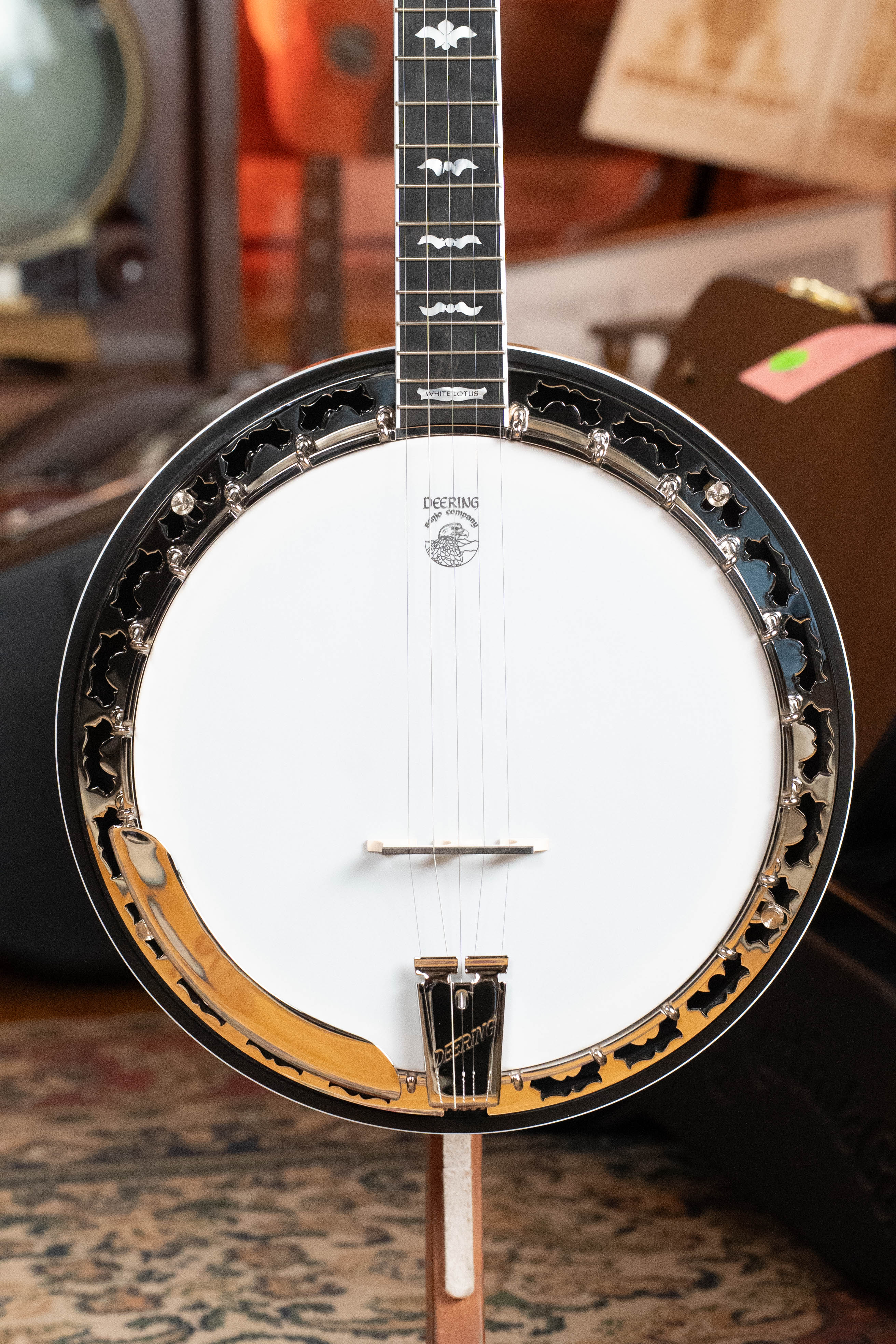 Deering White Lotus 5-String Resonator Banjo w/Spikes Installed #BB89