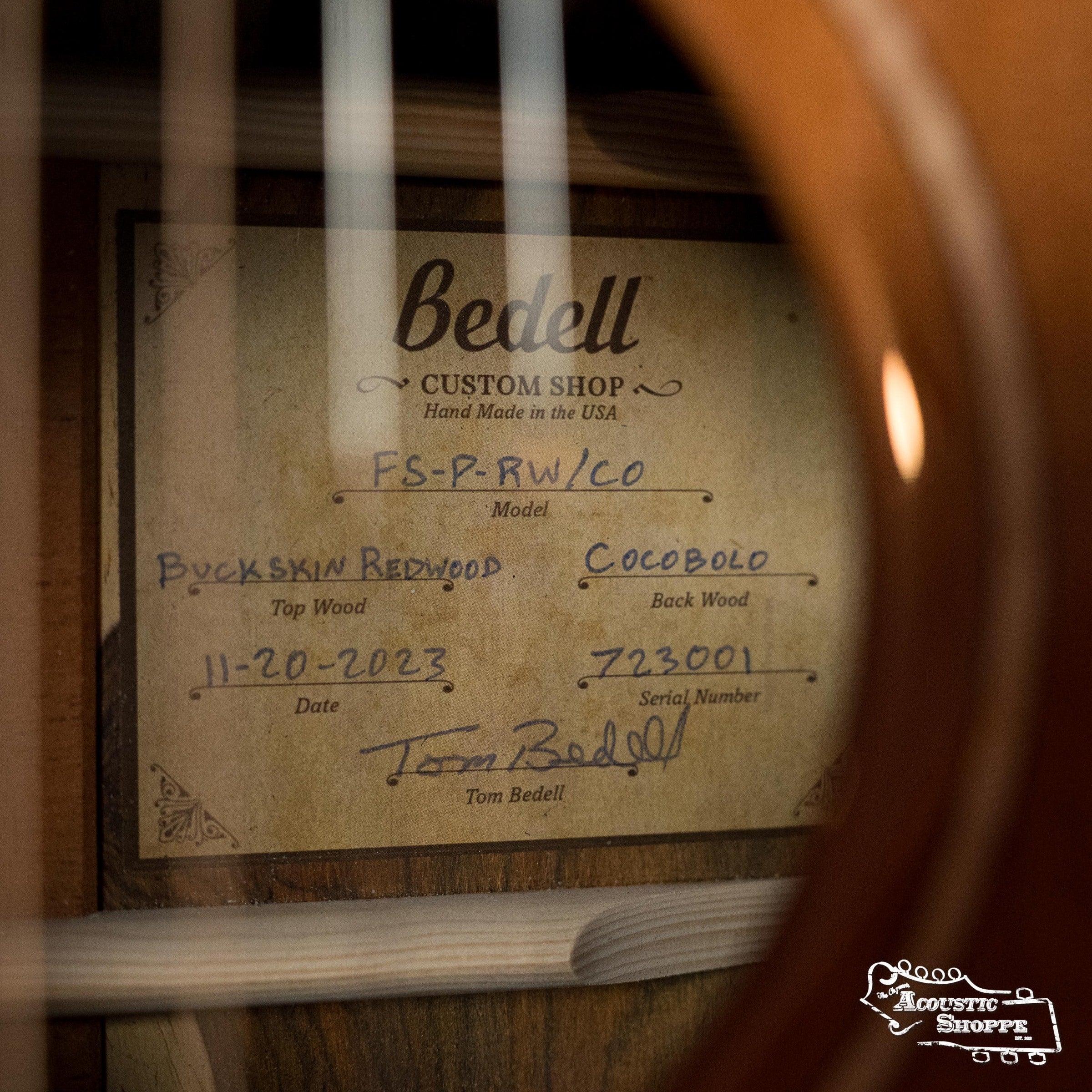 *Dread-Not Certified Used* Bedell Fireside Buckskin Redwood/Cocobolo Parlor Guitar w/LR Baggs Electronics #3001