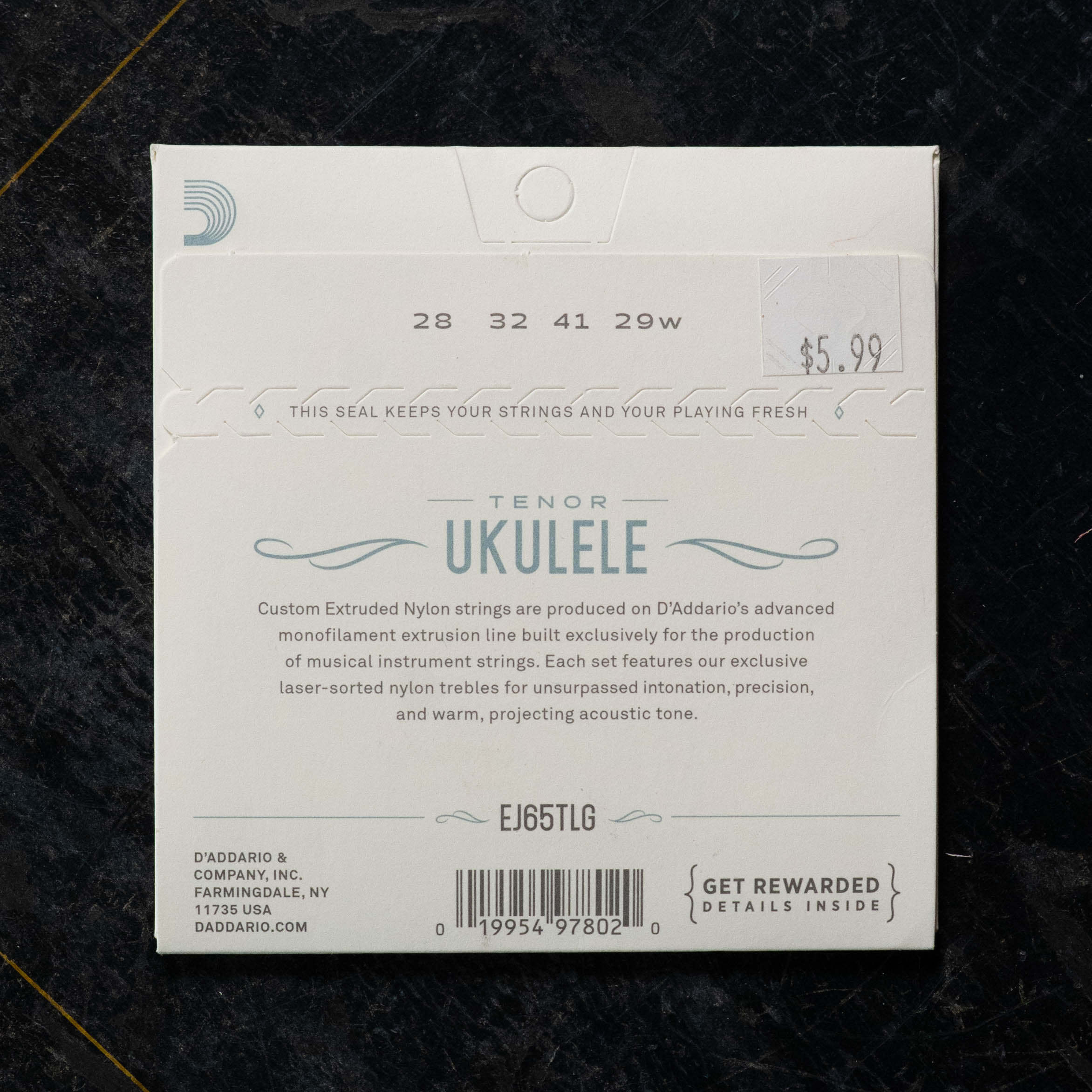 D'Addario EJ65TLG Pro-Arté Custom Extruded Nylon Low G Tenor Ukulele Strings