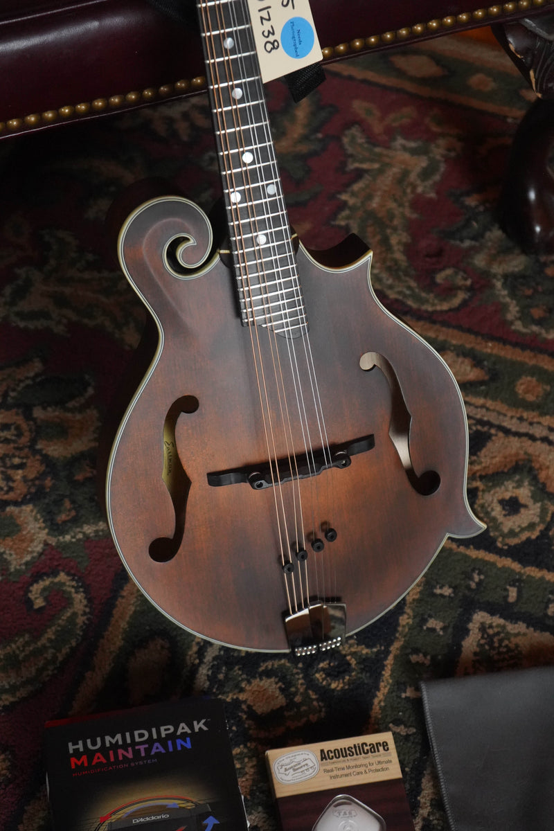 Eastman MD315 F-Style Mandolin, front view in matte brown finish.