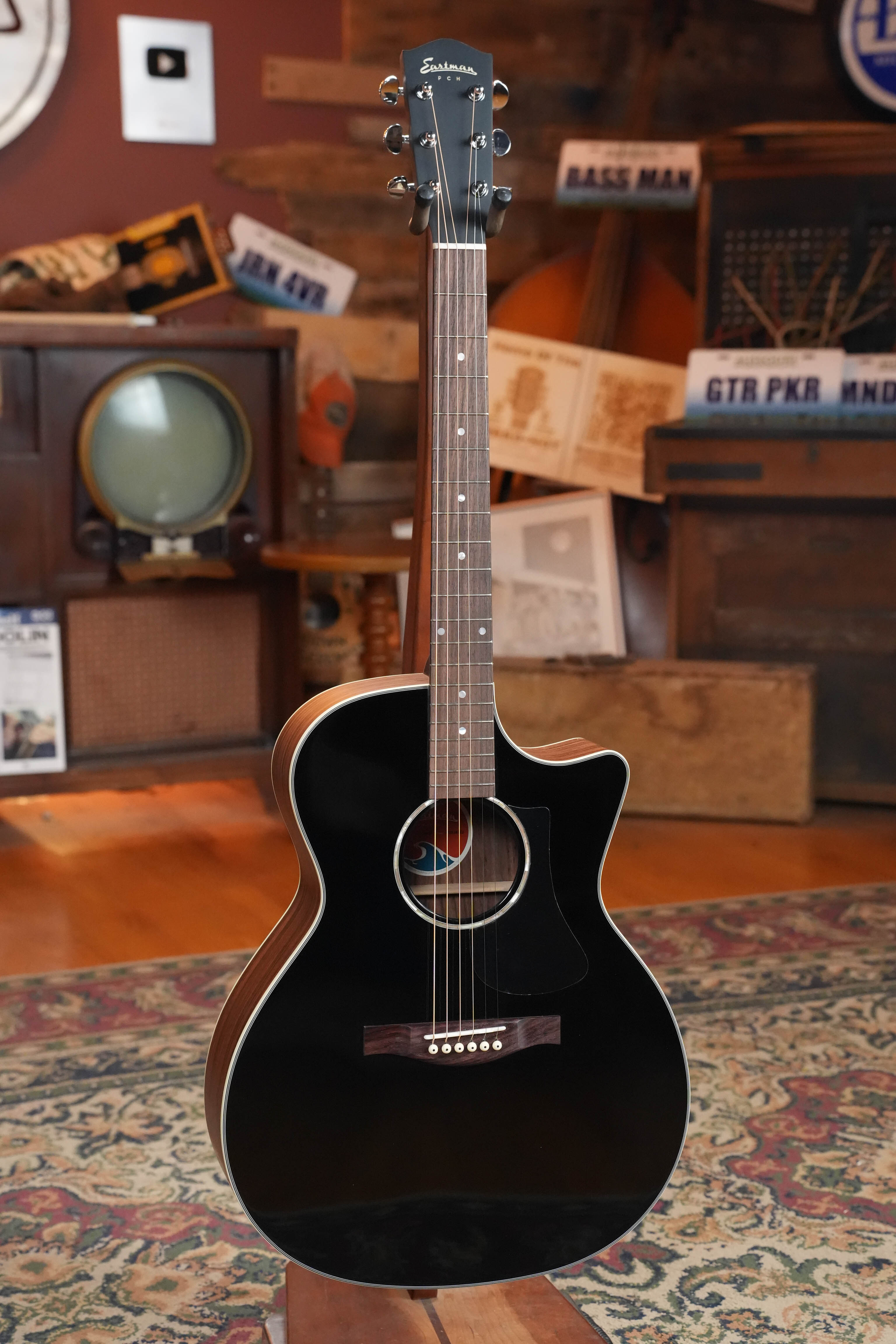 Eastman PCH2-GACE-BK Grand Auditorium Cutaway Black Top Guitar w/Electronics #8762