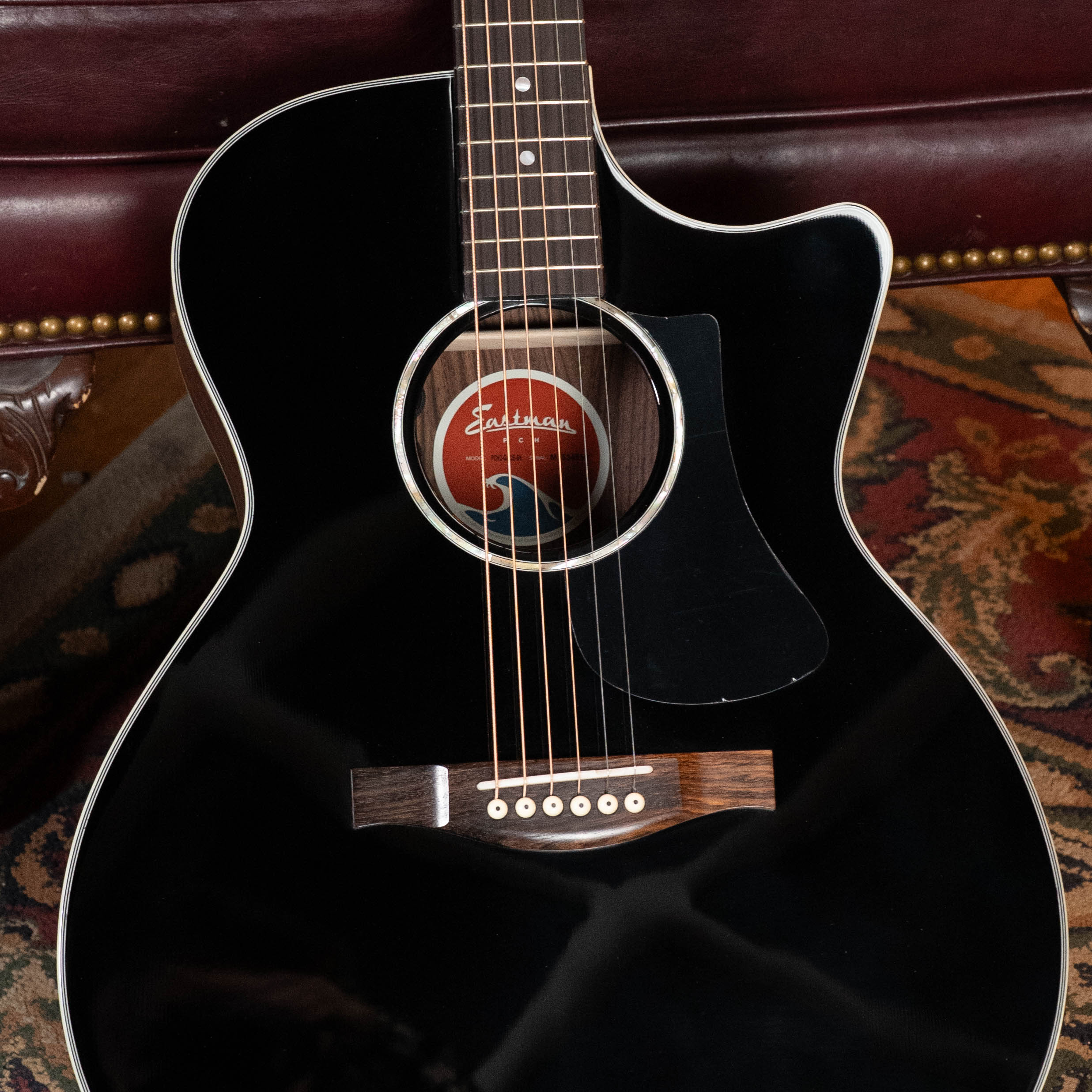 Eastman PCH2-GACE-BK Solid Thermo-Cured Sitka/Laminated Rosewood Grand Auditorium Cutaway Black Top Guitar w/Electronics #4550