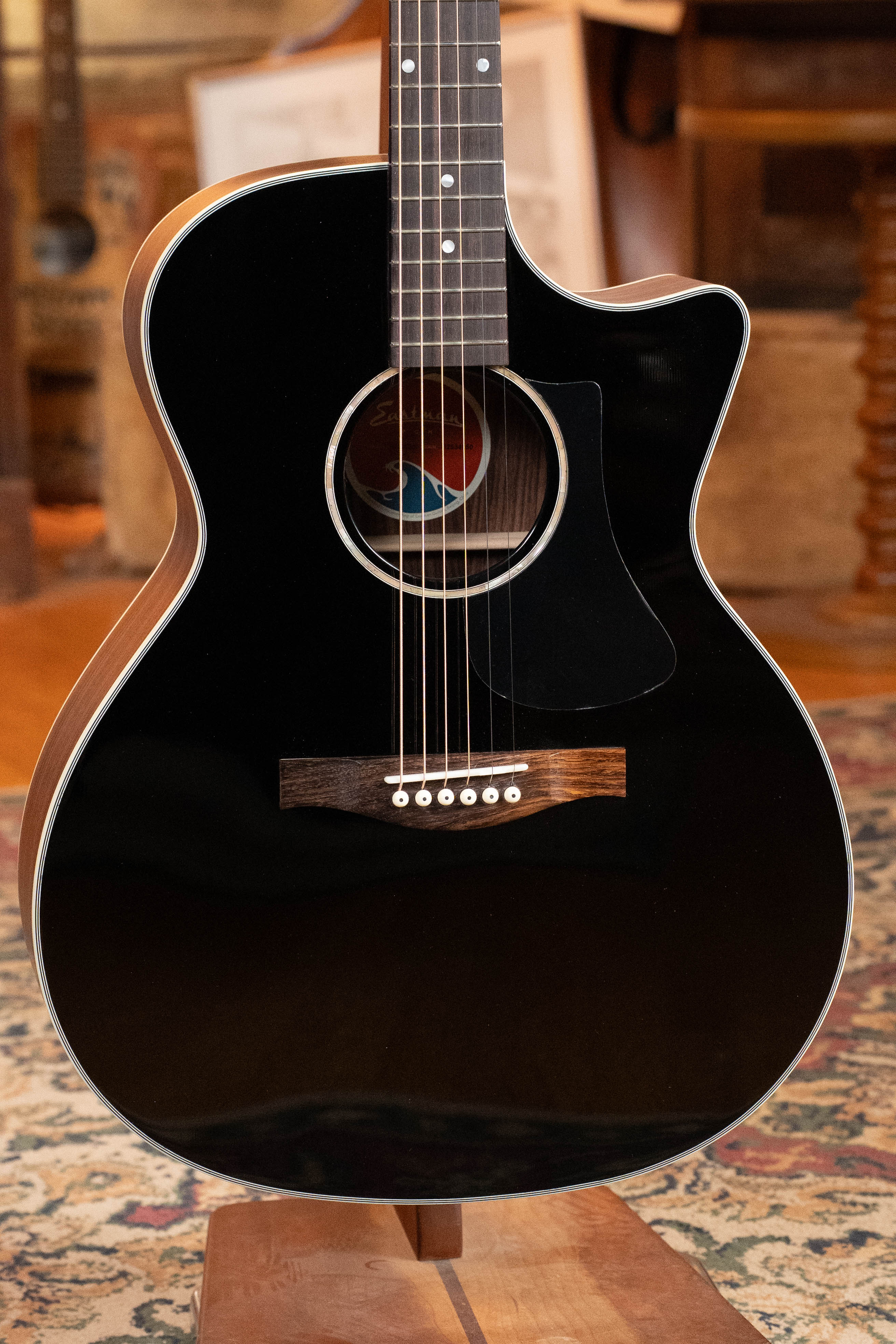 Eastman PCH2-GACE-BK Solid Thermo-Cured Sitka/Laminated Rosewood Grand Auditorium Cutaway Black Top Guitar w/Electronics #4550