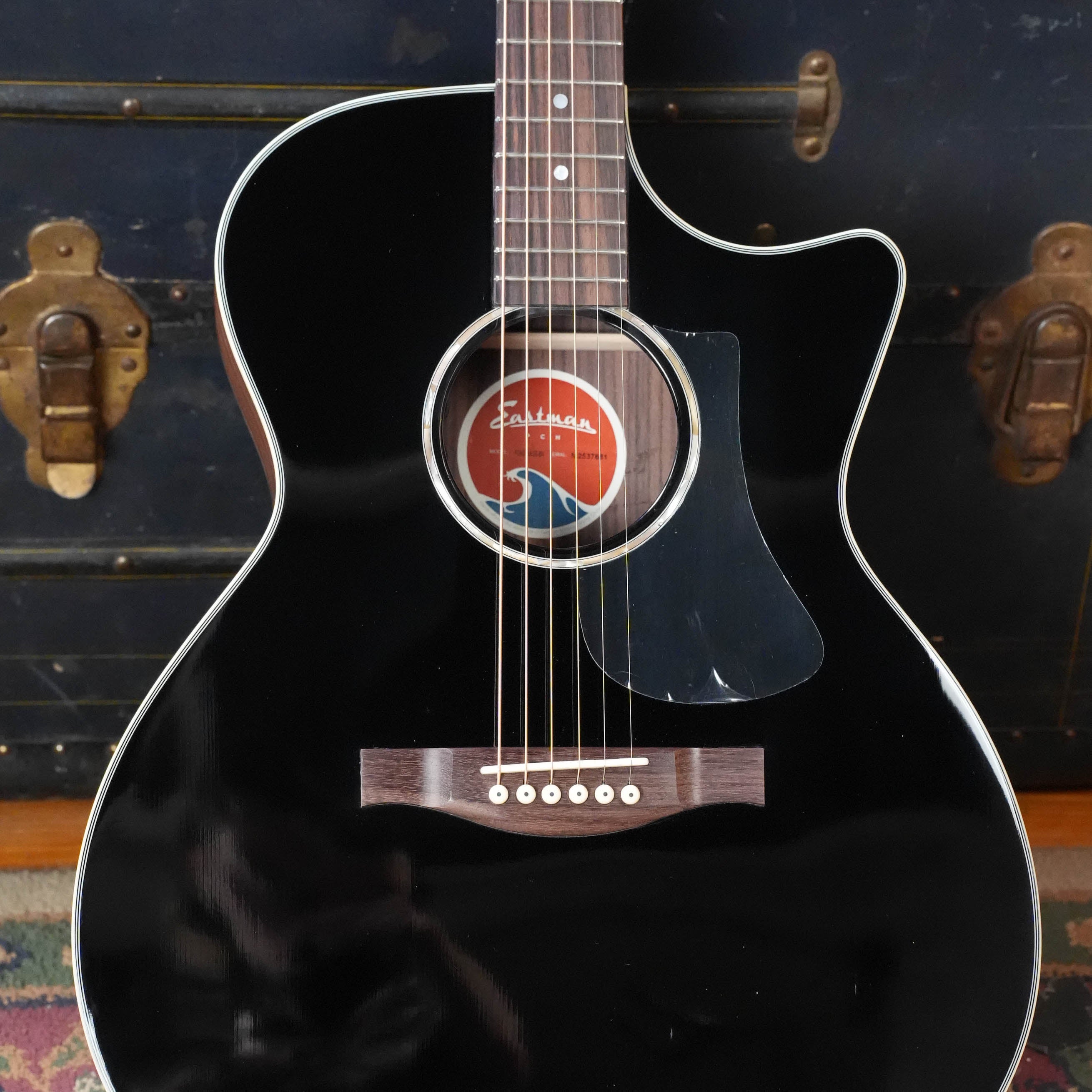 Eastman PCH2-GACE-BK Solid Thermo-Cured Sitka/Laminated Rosewood Grand Auditorium Cutaway Black Top Guitar w/Electronics #7681