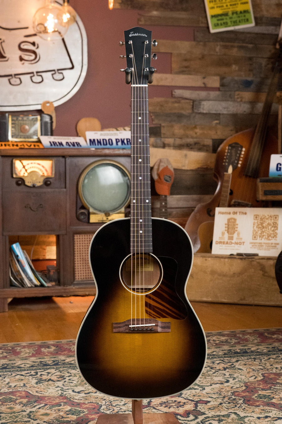 Eastman LG-style slope shoulder acoustic guitar with Sitka spruce top and sunburst finish, mahogany back and sides,. - Eastman E6-LGSS-TC-SB Thermo-Cured Sitka/Mahogany LG-Style Slope Shoulder Sunburst Acoustic Guitar #9348 - Default Title