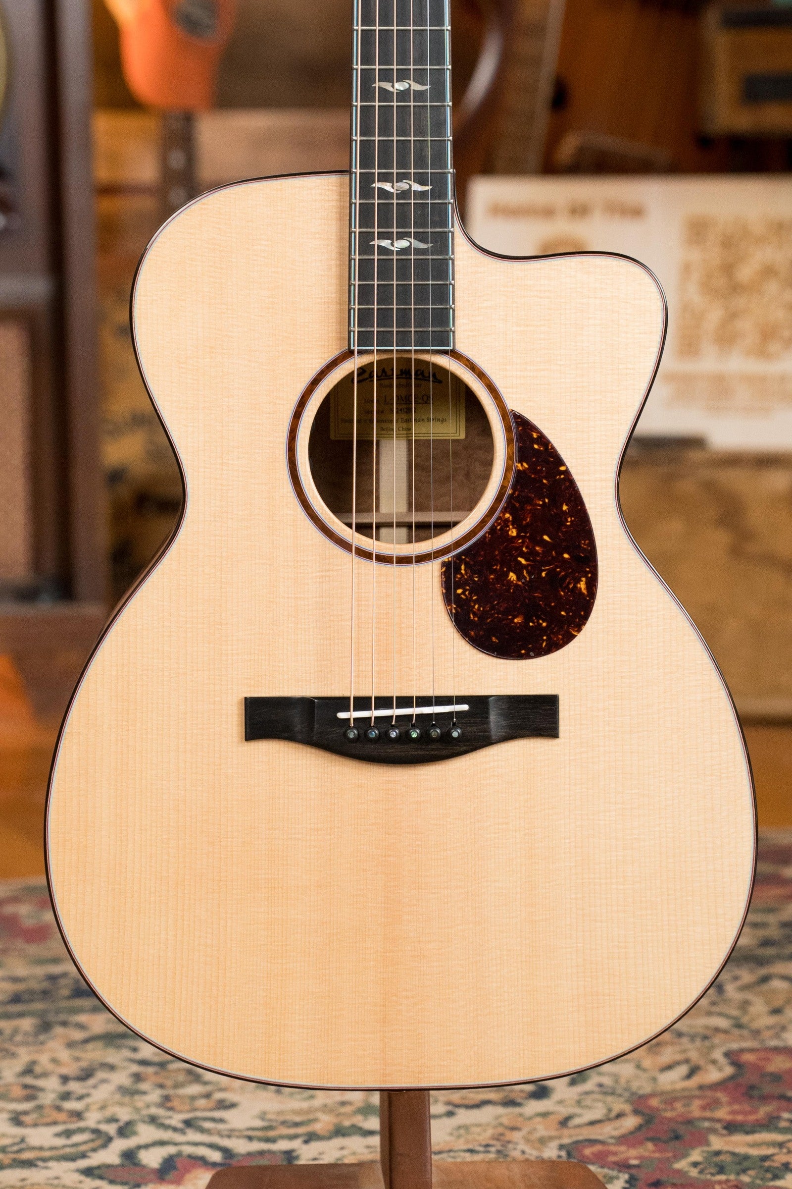 Eastman L-OMCE-QS Luthier Series Cutaway European Spruce/Quilted Sapele Orchestra Model Guitar w/LR Baggs Pickup #2812