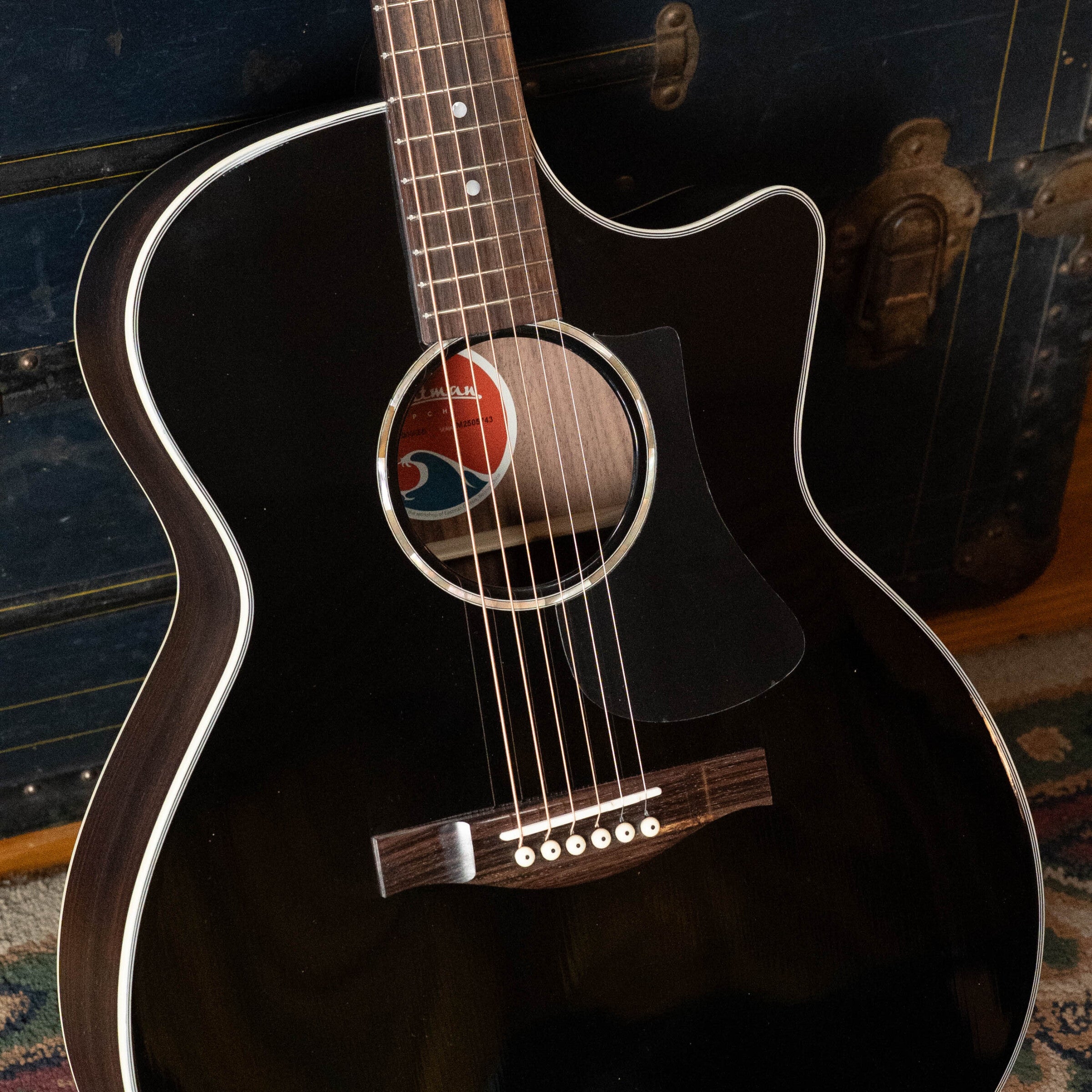 Eastman PCH2-GACE-BK Solid Thermo-Cured Sitka/Laminated Rosewood Grand Auditorium Cutaway Black Top Guitar w/Electronics #5743