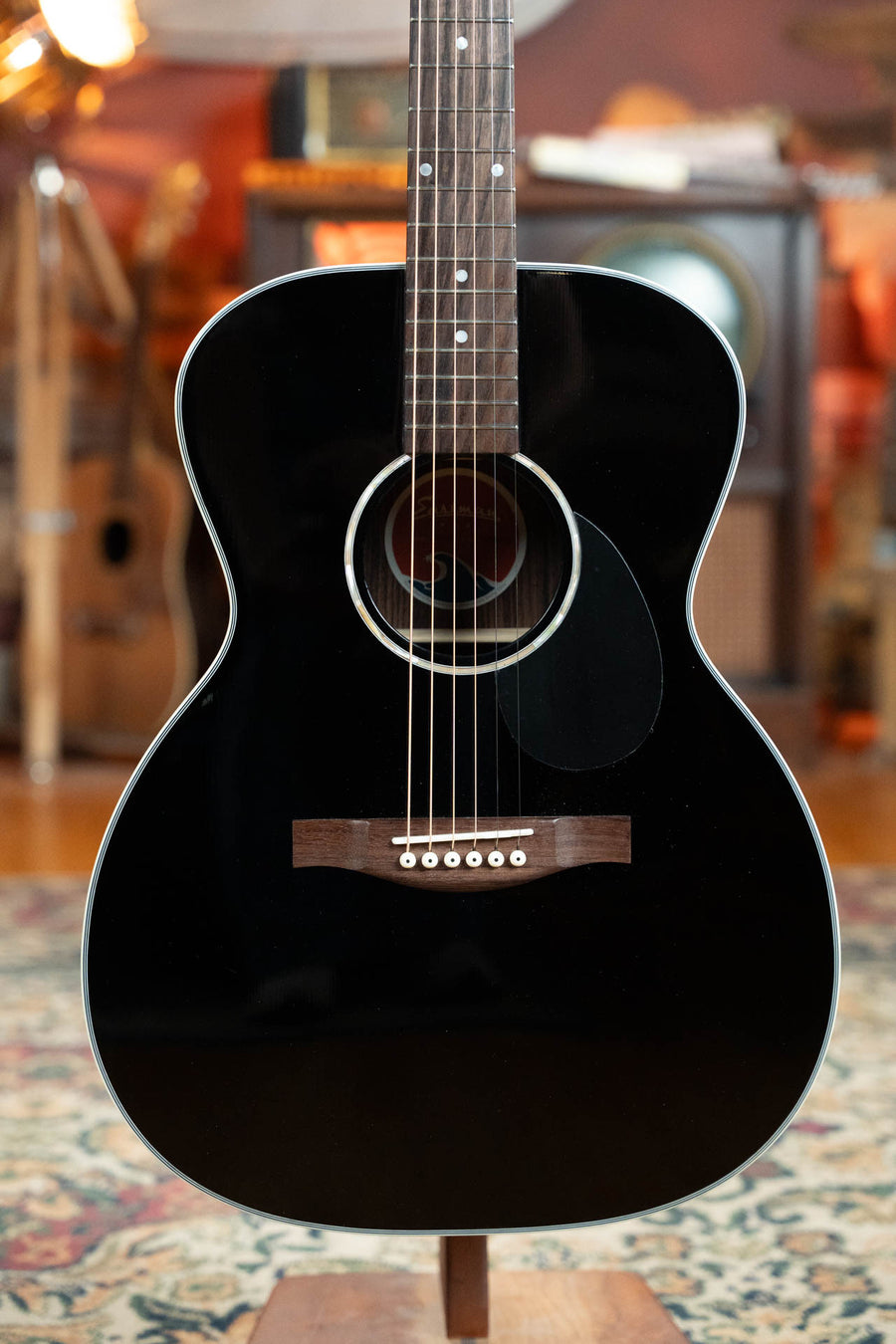 Gloss black solid Sitka top acoustic guitar with laminated rosewood back and sides, orchestra body shape, and fretboard. - Eastman PCH2-OM-BK Solid Thermo-Cured Sitka/Laminated Rosewood Orchestra Model Gloss Black Top Acoustic Guitar #1078 - Default Title