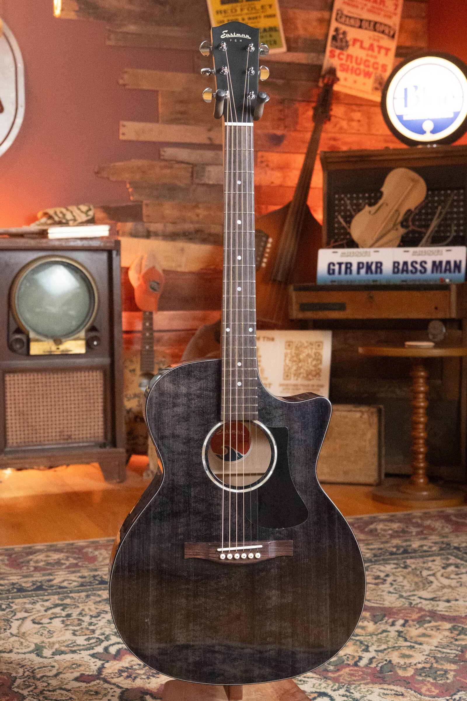 Eastman PCH3-GACE-TBK Sitka/Laminated Maple Grand Auditorium Translucent Black Top Guitar w/Fishman Pickup #9705