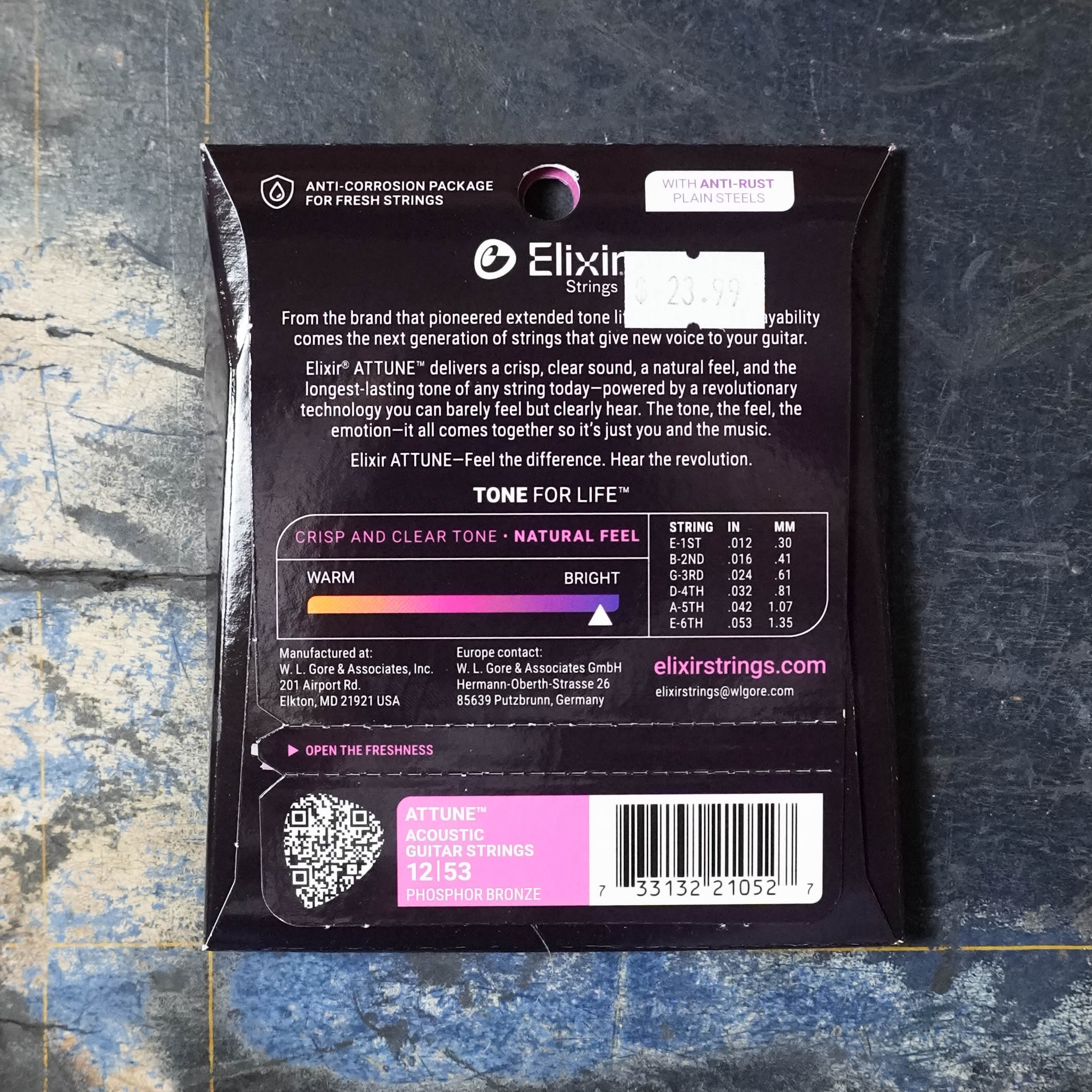 Elixir Phosphor Bronze Acoustic Guitar Strings, ATTUNE, Light 012-53