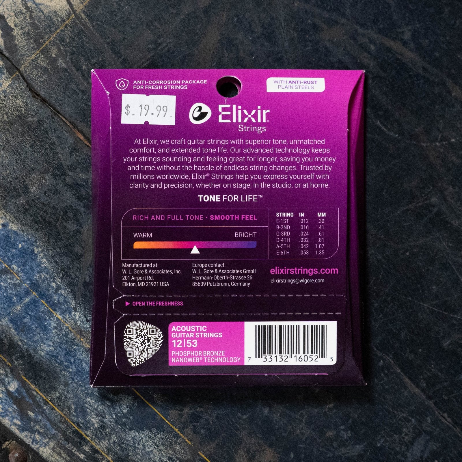 Elixir Acoustic Light Phosphor Bronze with NANOWEB Coating - 12/53