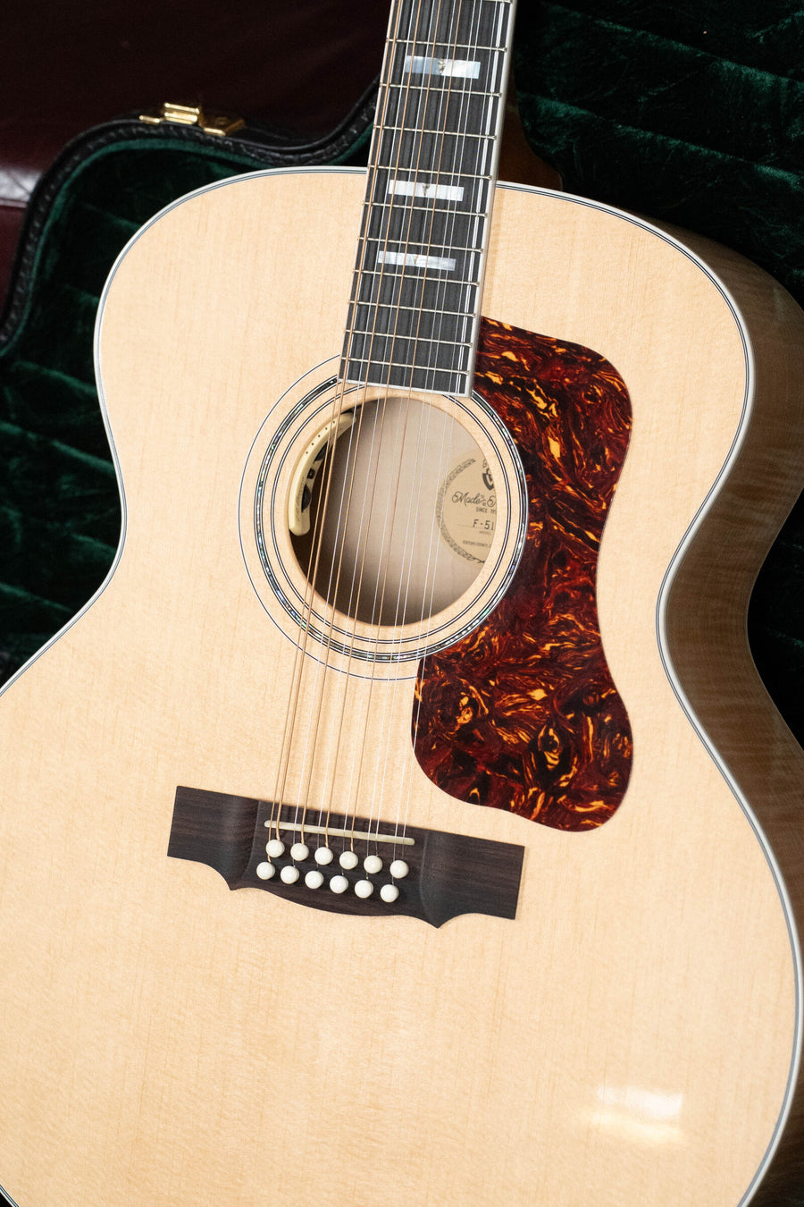 12-string jumbo acoustic guitar with maple blonde top, tortoiseshell pickguard, and rosewood bridge. - Guild F-512E Sitka/Flamed Maple 12 String Maple Blonde Jumbo Guitar w/LR Baggs Electronics #0556 - Default Title