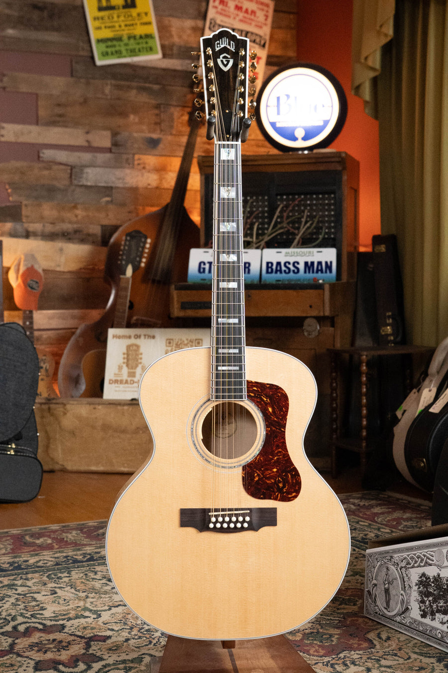 Blonde Sitka spruce top jumbo guitar with flamed maple back and sides, 12 strings, tortoiseshell pickguard, and ornate. - Guild F-512E Sitka/Flamed Maple 12 String Maple Blonde Jumbo Guitar w/LR Baggs Electronics #0556 - Default Title