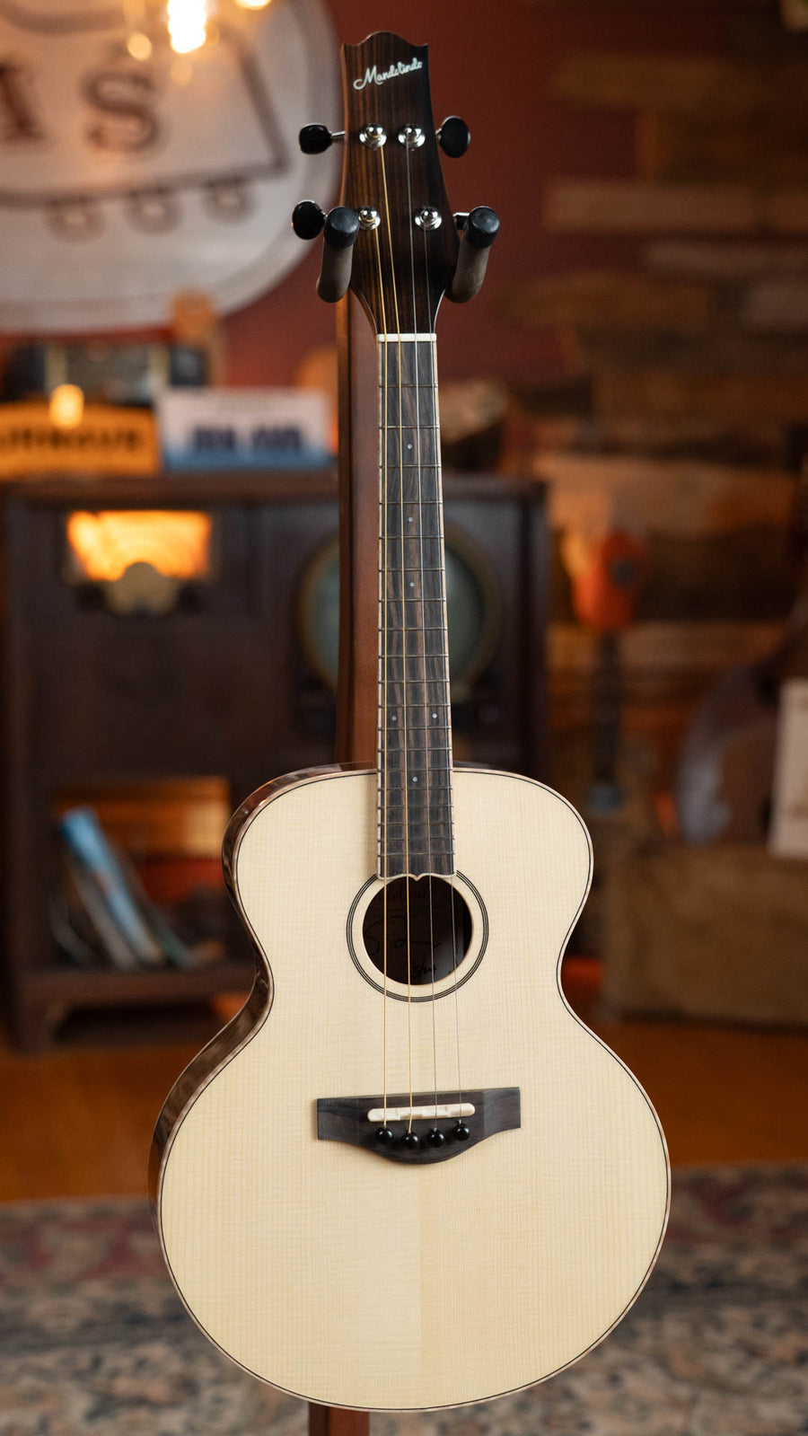 Acoustic mandolindo with light spruce top, dark rosewood back and sides, and intricate fretboard inlay. - KR Strings Artist Spruce/Rosewood Acoustic Mandolindo #0002 - Default Title