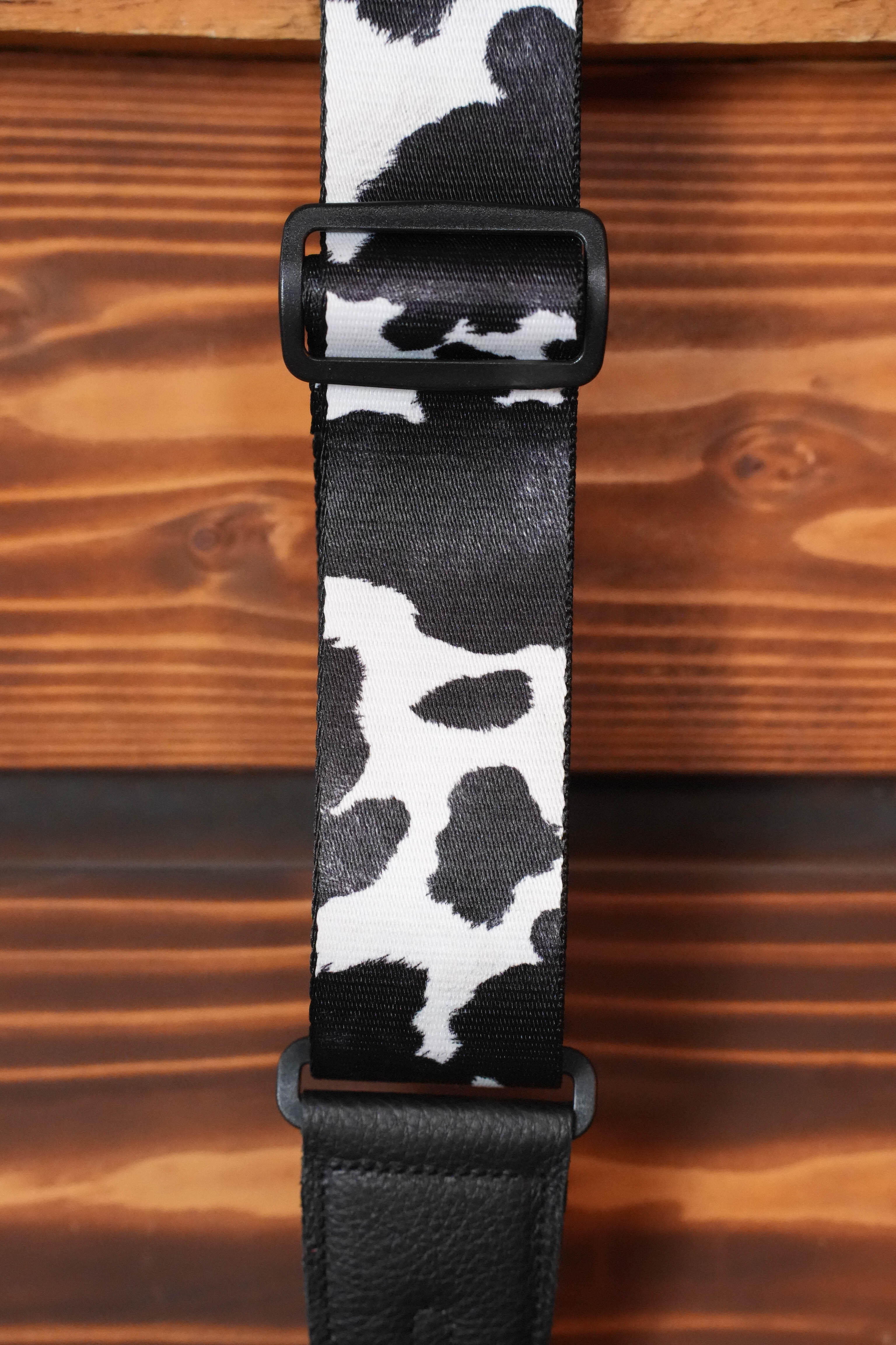 Levy's Leather Animal Print Black and White Cow Guitar Strap