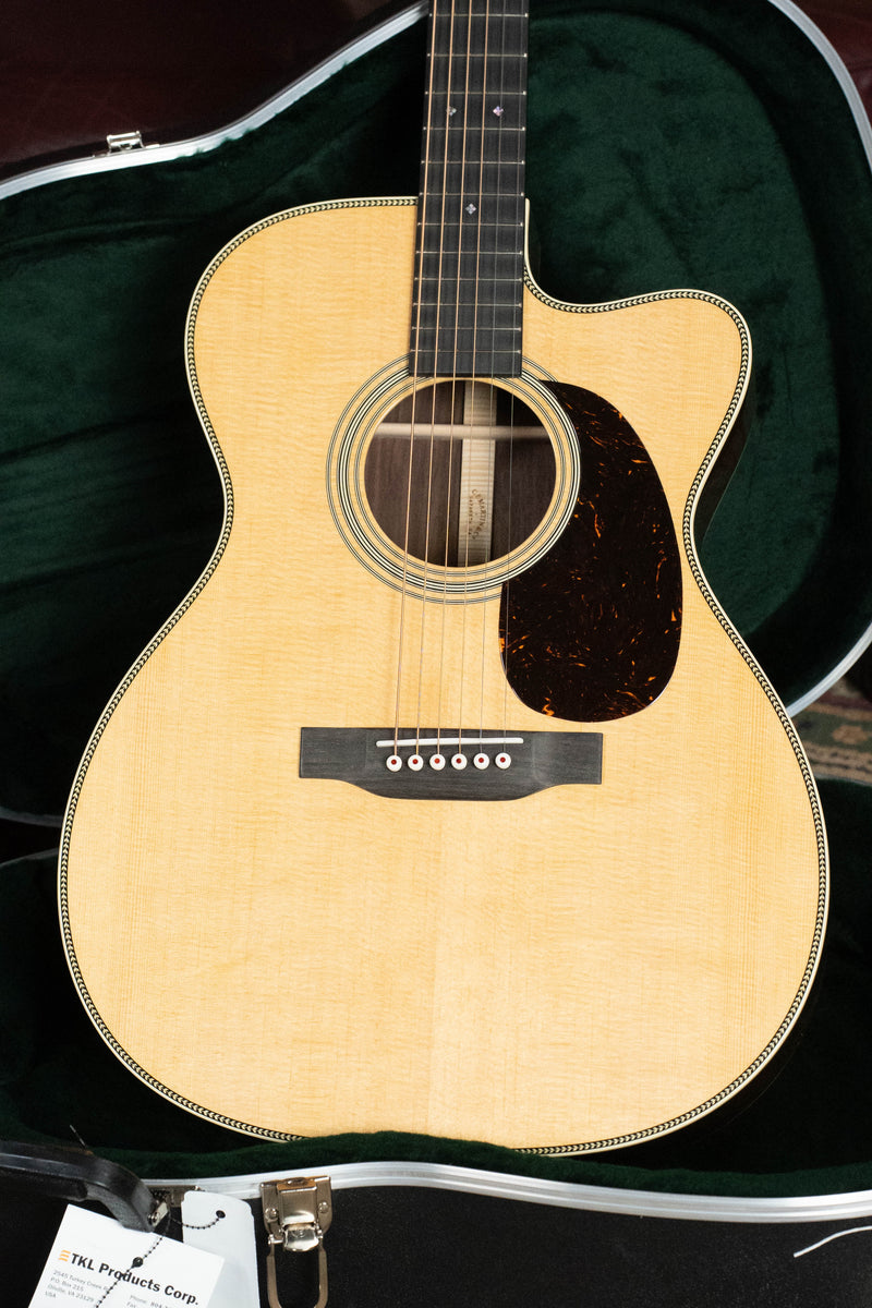 Martin Custom Shop Spruce/Cocobolo Custom OOO/OM, front view, light spruce top with cutaway and tortoiseshell pickguard.