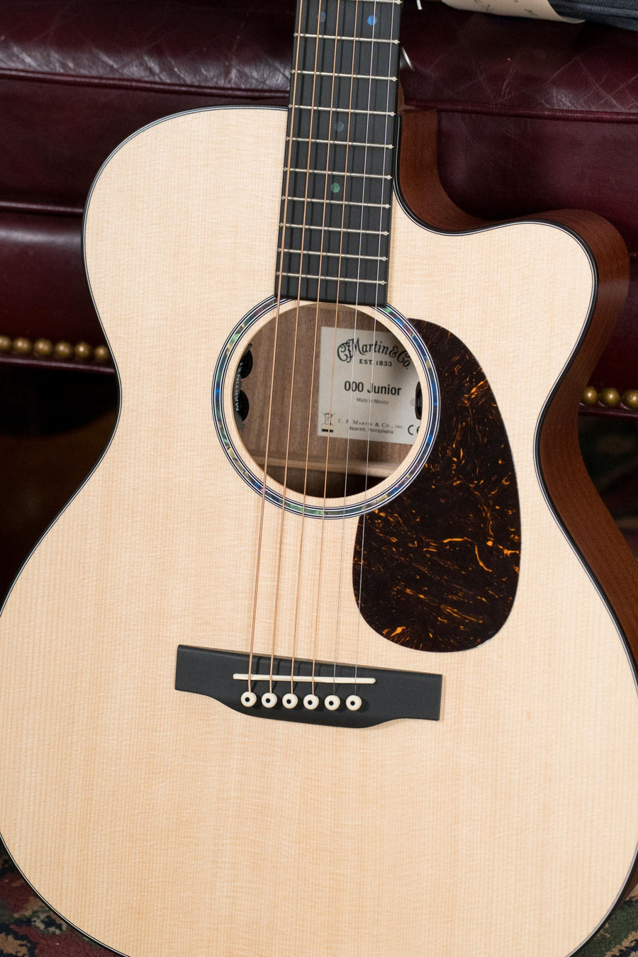 Martin OOO Jr CE guitar with spruce top, sapele body, cutaway design, and tortoiseshell pickguard. - Martin OOO Jr CE Spruce/Sapele OOO Cutaway Guitar w/Martin Electronics #4756 - Default Title