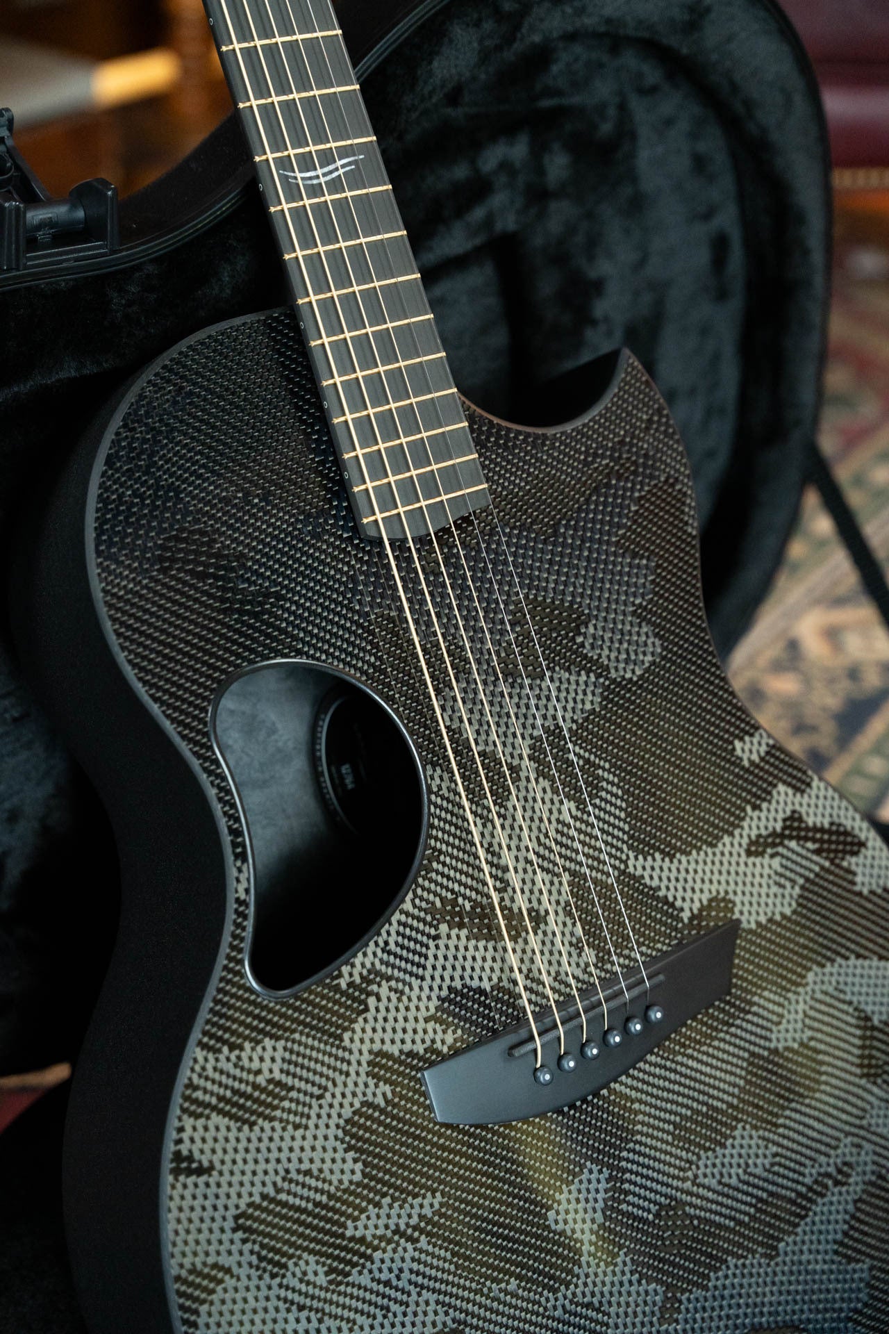 McPherson Blackout Carbon Fiber Sable Camo Top w/ Evo Frets and Black Gotoh Tuners #2764