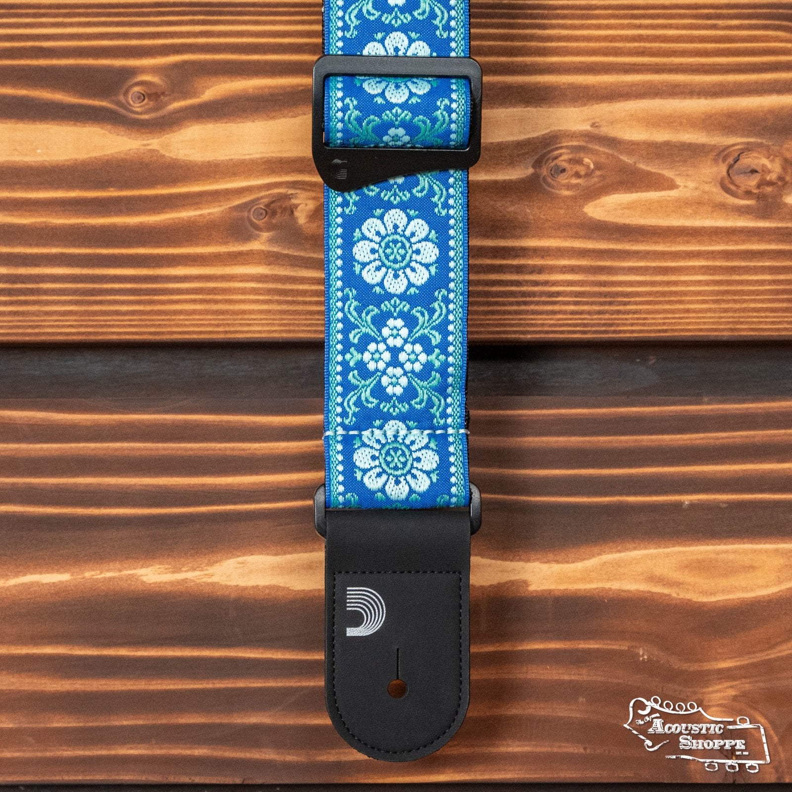 D'Addario Woven Guitar Strap, Peace Love, Blue and White