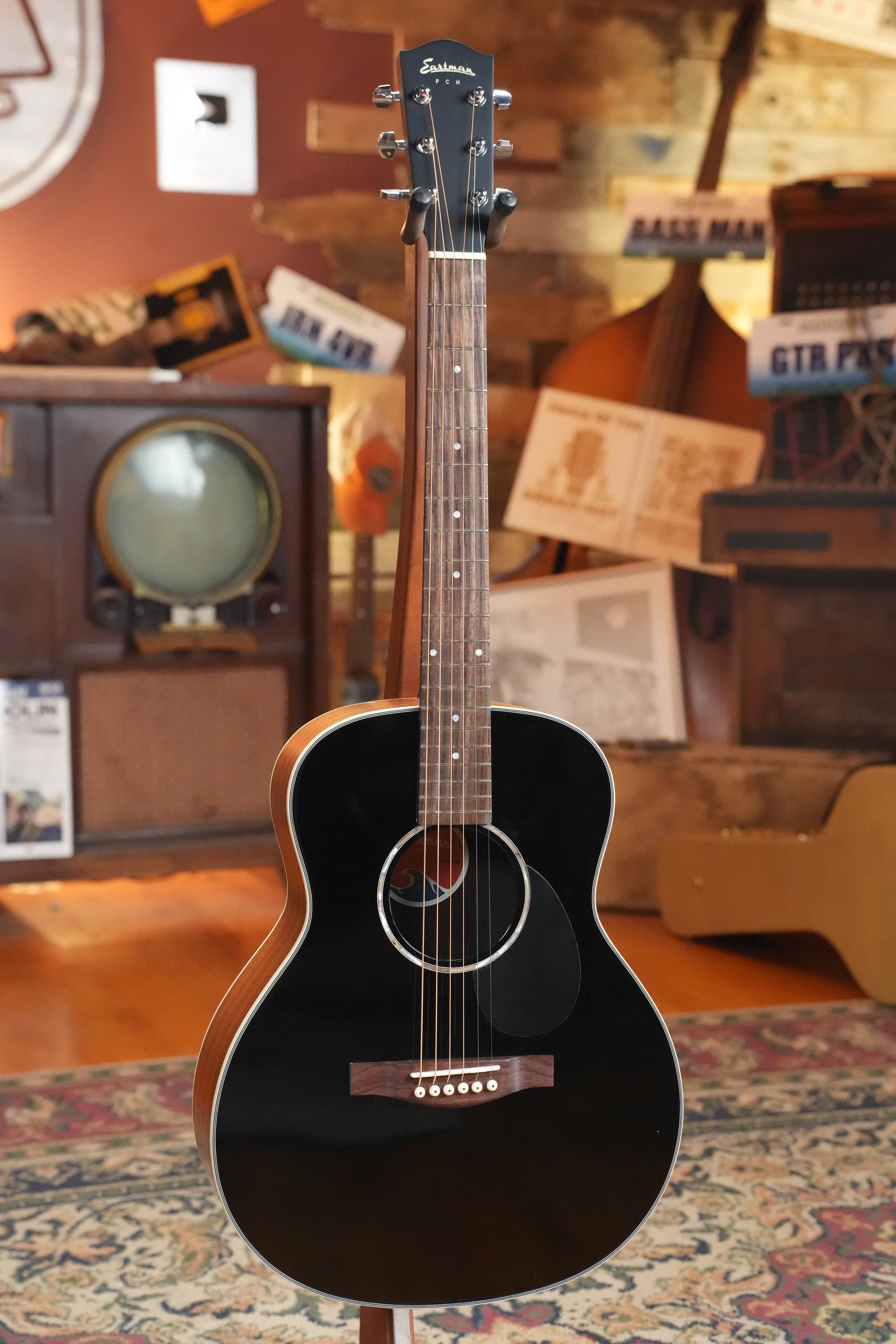 *Stage Ready* Eastman PCH2-TG-BK Black Top Travel Acoustic Guitar #4156