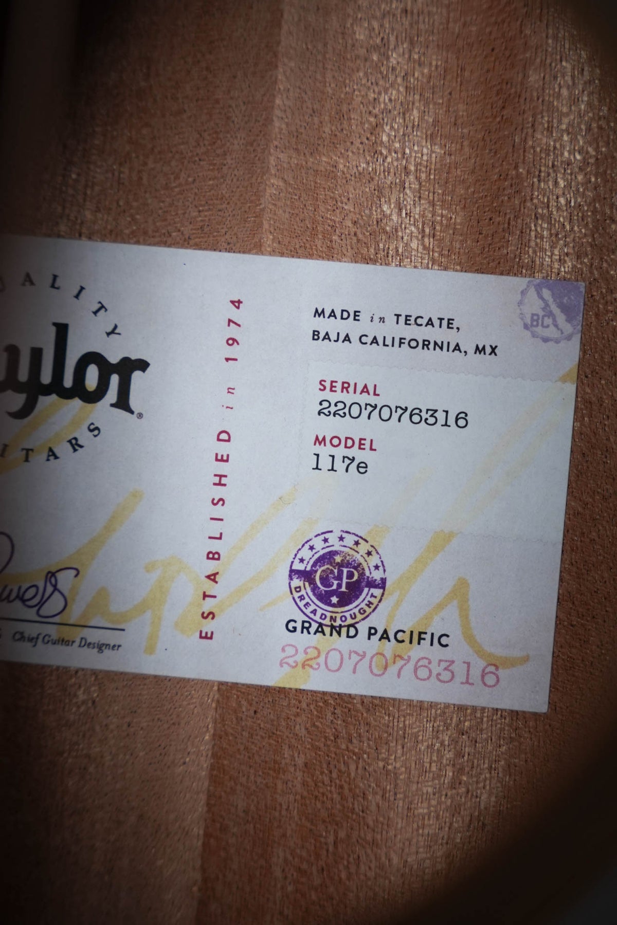 Taylor 117e Grand Pacific Acoustic-Electric #6316