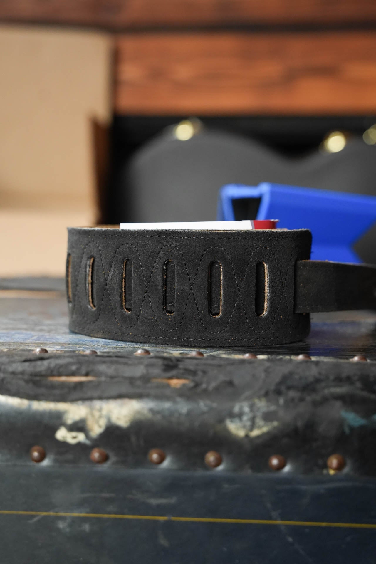 Taylor 2.5" Embroidered Suede Guitar Strap, Black
