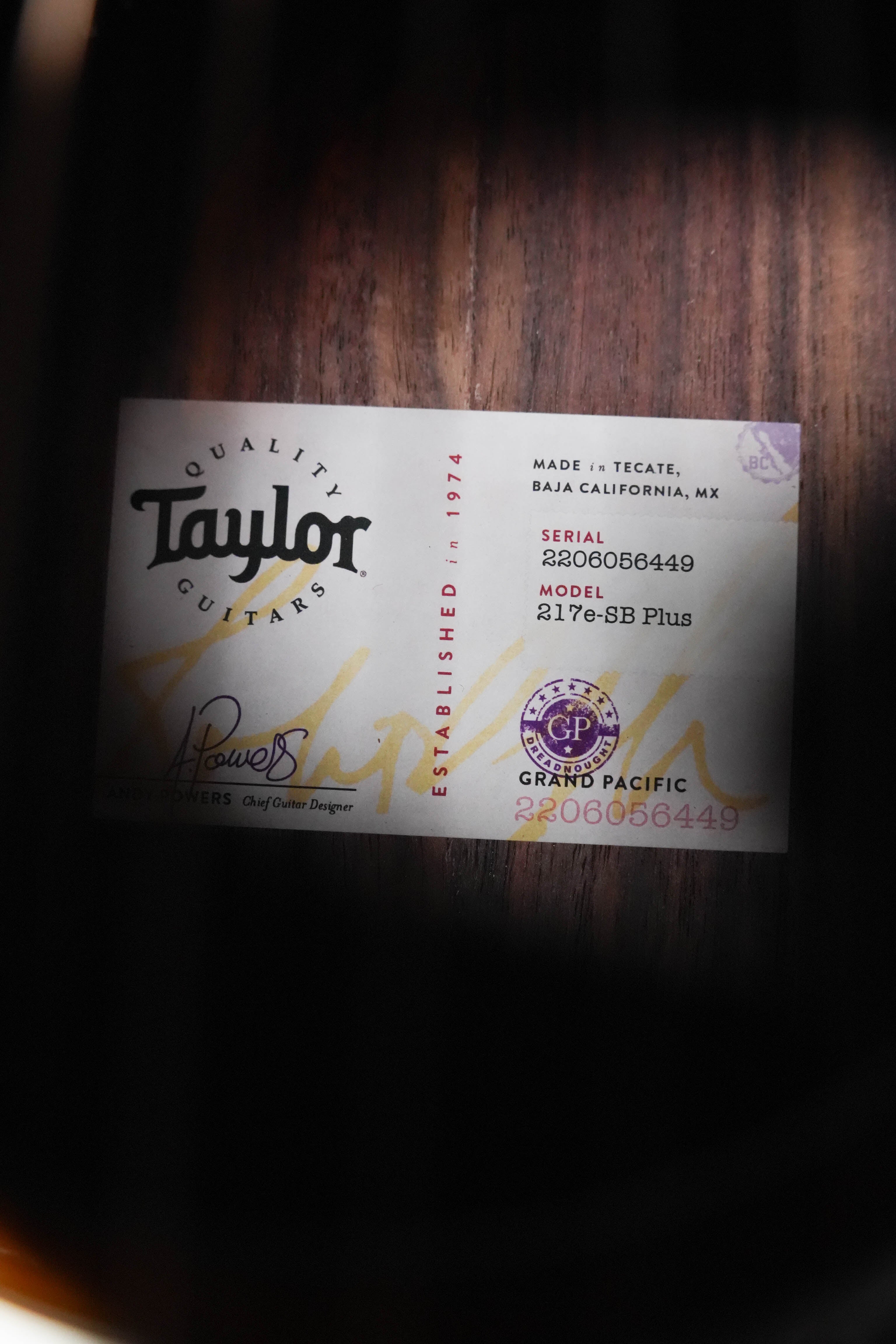 Taylor 217e Plus Grand Pacific Sunburst Acoustic-Electric #6449