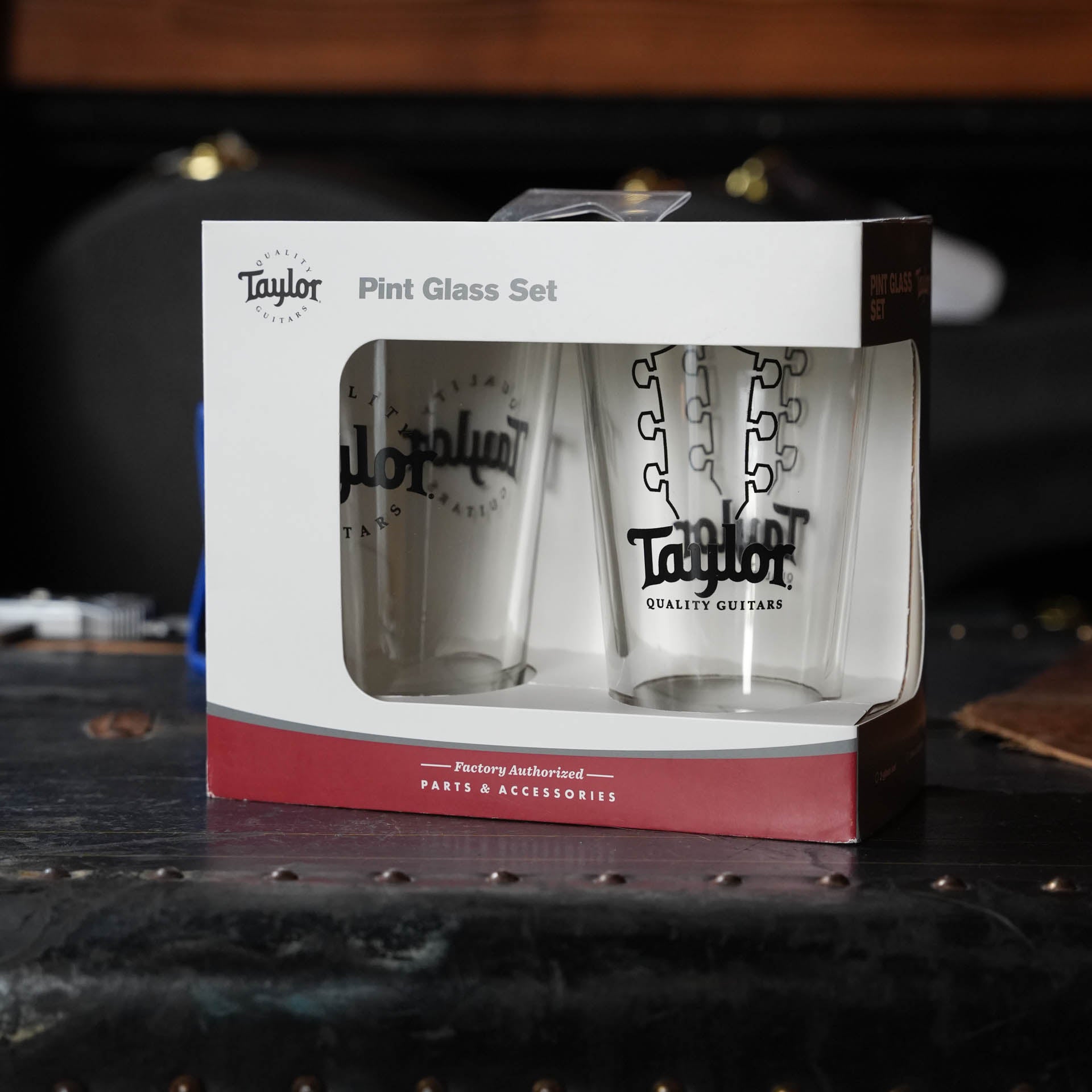 Taylor Pint Glasses, Black Logo, 2-Pack