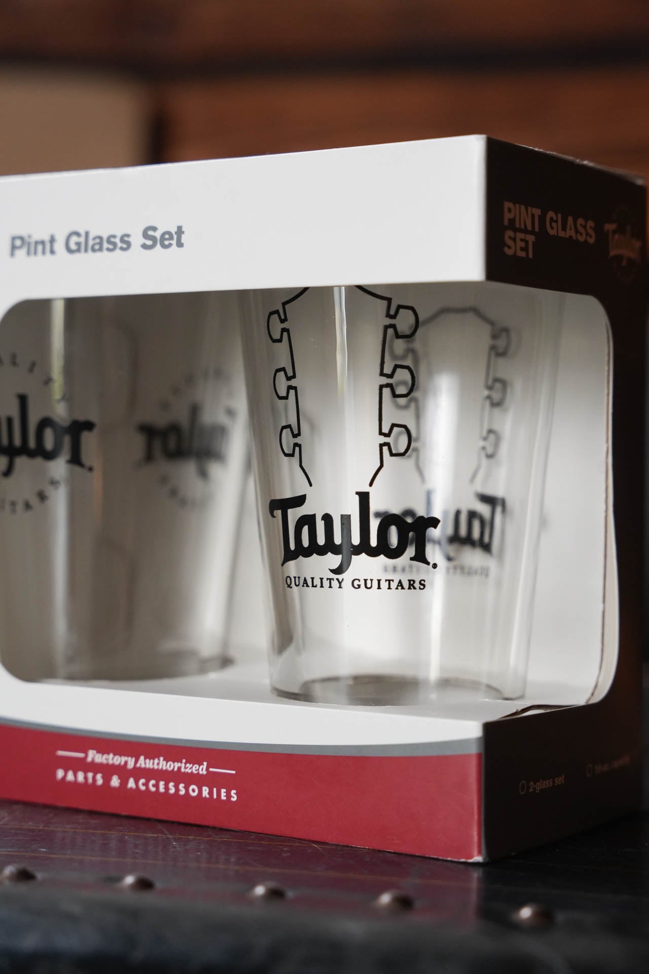Taylor Pint Glasses, Black Logo, 2-Pack