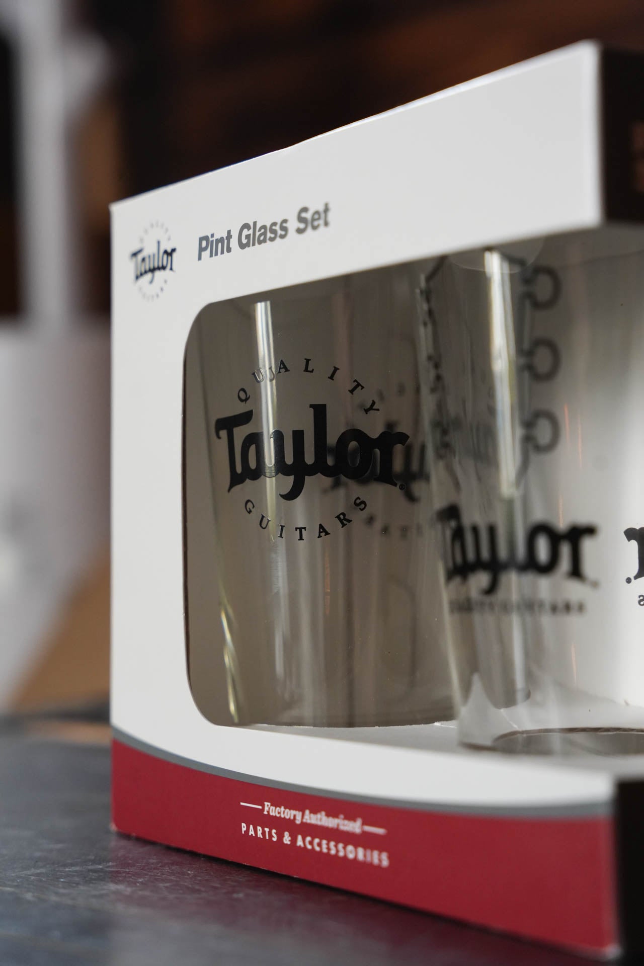 Taylor Pint Glasses, Black Logo, 2-Pack