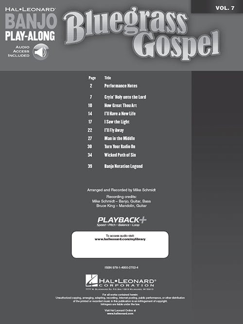 Bluegrass Gospel Banjo Play-Along Volume 7 (HL00147594)