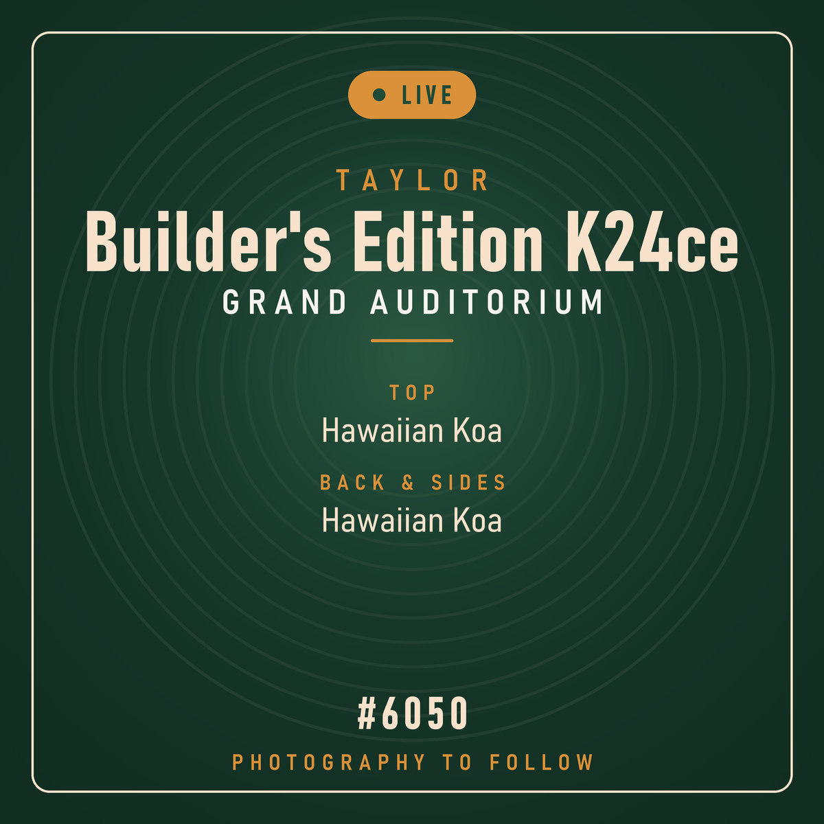 Taylor Builder's Edition K24ce Grand Auditorium #6050 - Live Unboxing placeholder, photography to follow