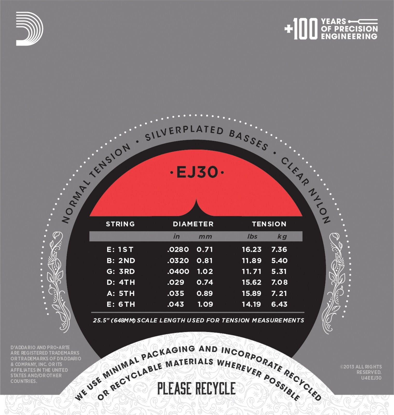 D'Addario EJ30 Pro-Arte Rectified Trebles Normal Tension Acoustic Guitar Strings