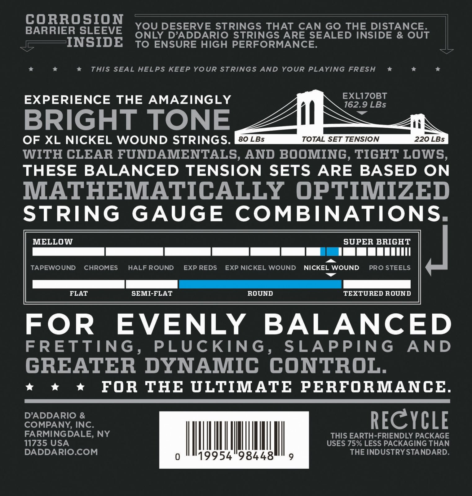 D'Addario EXL170BT Nickel Wound Electric Bass Balanced Tension Regular Light