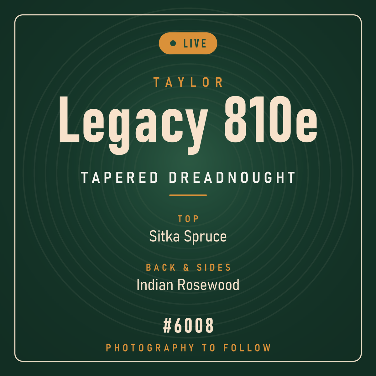Taylor Legacy 810e Tapered Dreadnought #6008 - Live Unboxing placeholder, photography to follow